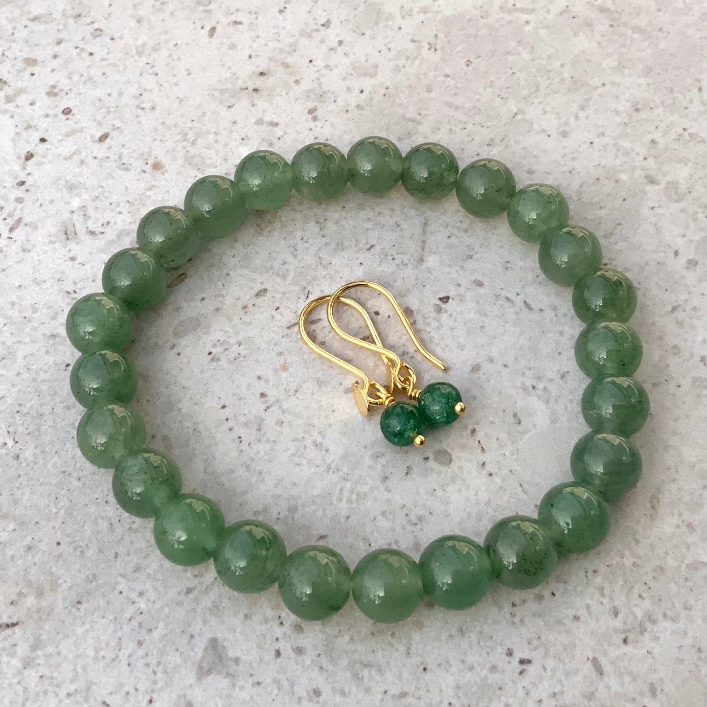 Armbånd og ørering i aventurin