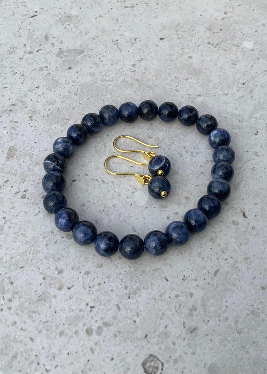 Majtilbud - armbånd og ørering i sodalit