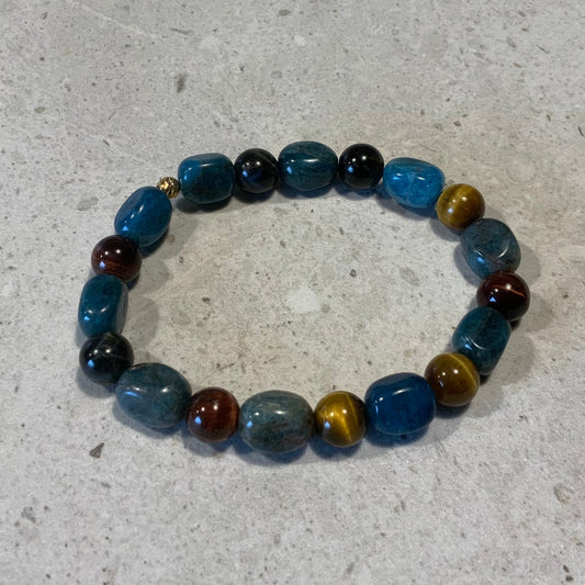 Blå apatit og tigerøje armbånd