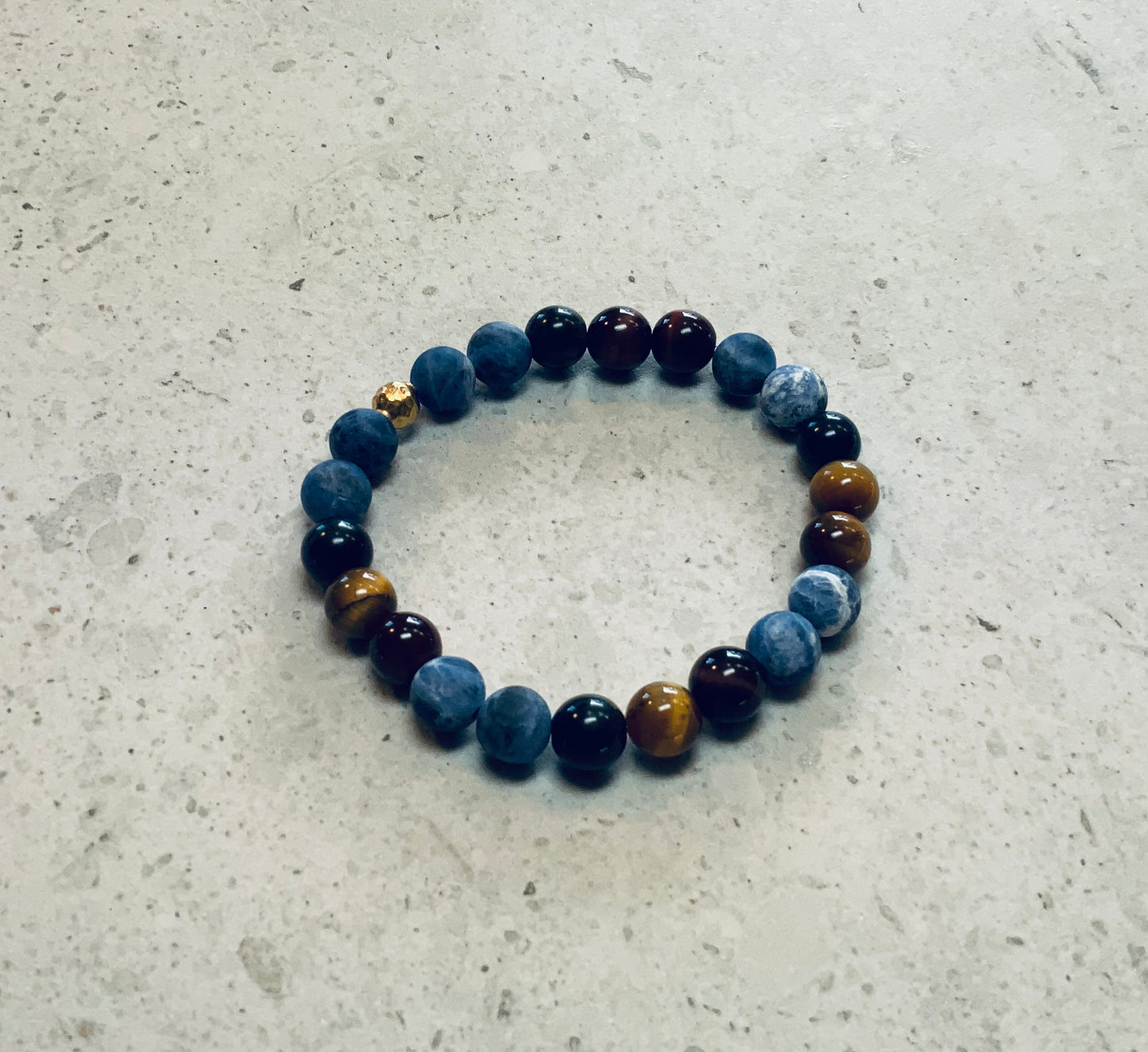 Tigerøje og sodalit sæt, halskæde, armbånd og øreringe